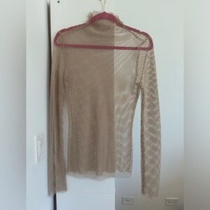 Fishnet rhinestone long sleeve mock neck top ✨